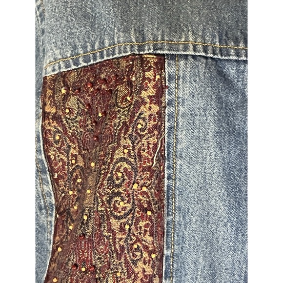 As Is-vintage Units Denim And Paisley Color block Jean Jacket 80s 90s - Picture 7 of 13